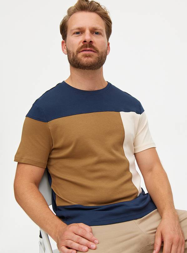 Navy Colour Block Design T-Shiirt XL
